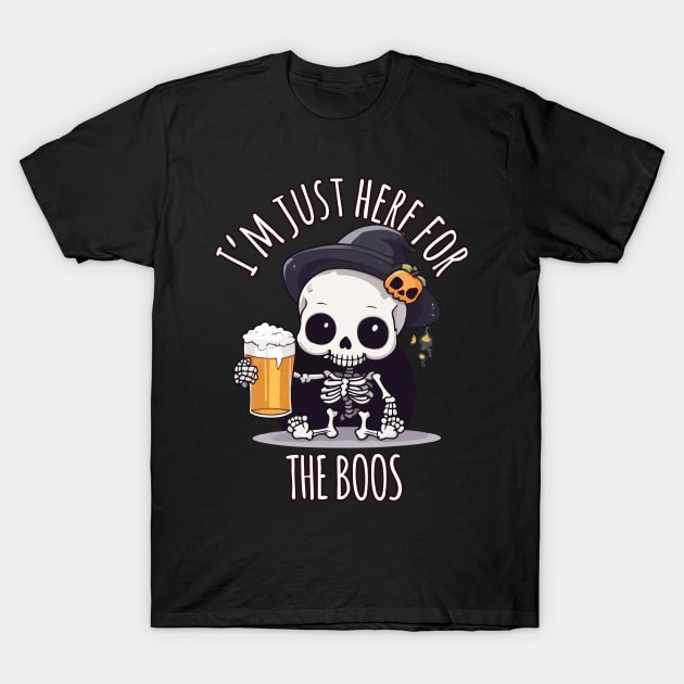 Kawaii Skeleton Halloween & Oktoberfest - I'm Just Here for the Boos T-Shirt by Rishirt